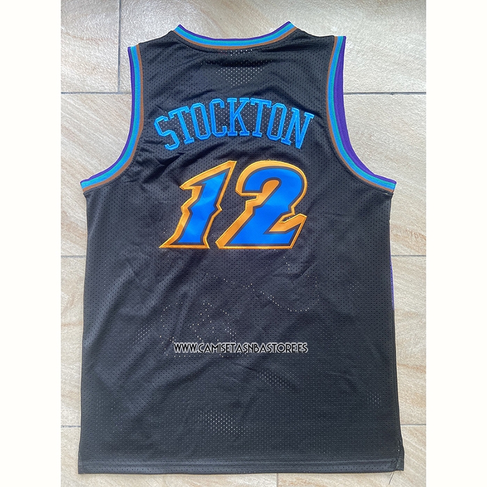 John Stockton NO 12 Camiseta Utah Jazz Mitchell & Ness 1996-97 Negro